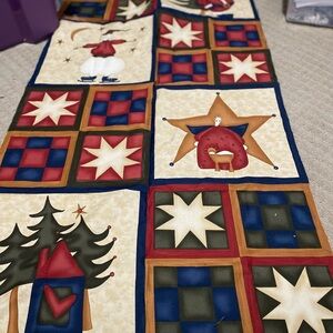 Festive Patchwork Holiday Fabric Panel in Red, Green Cream